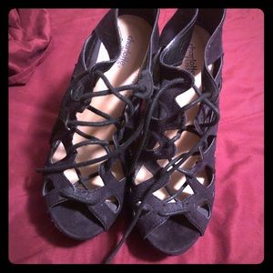 Black lace up wedges